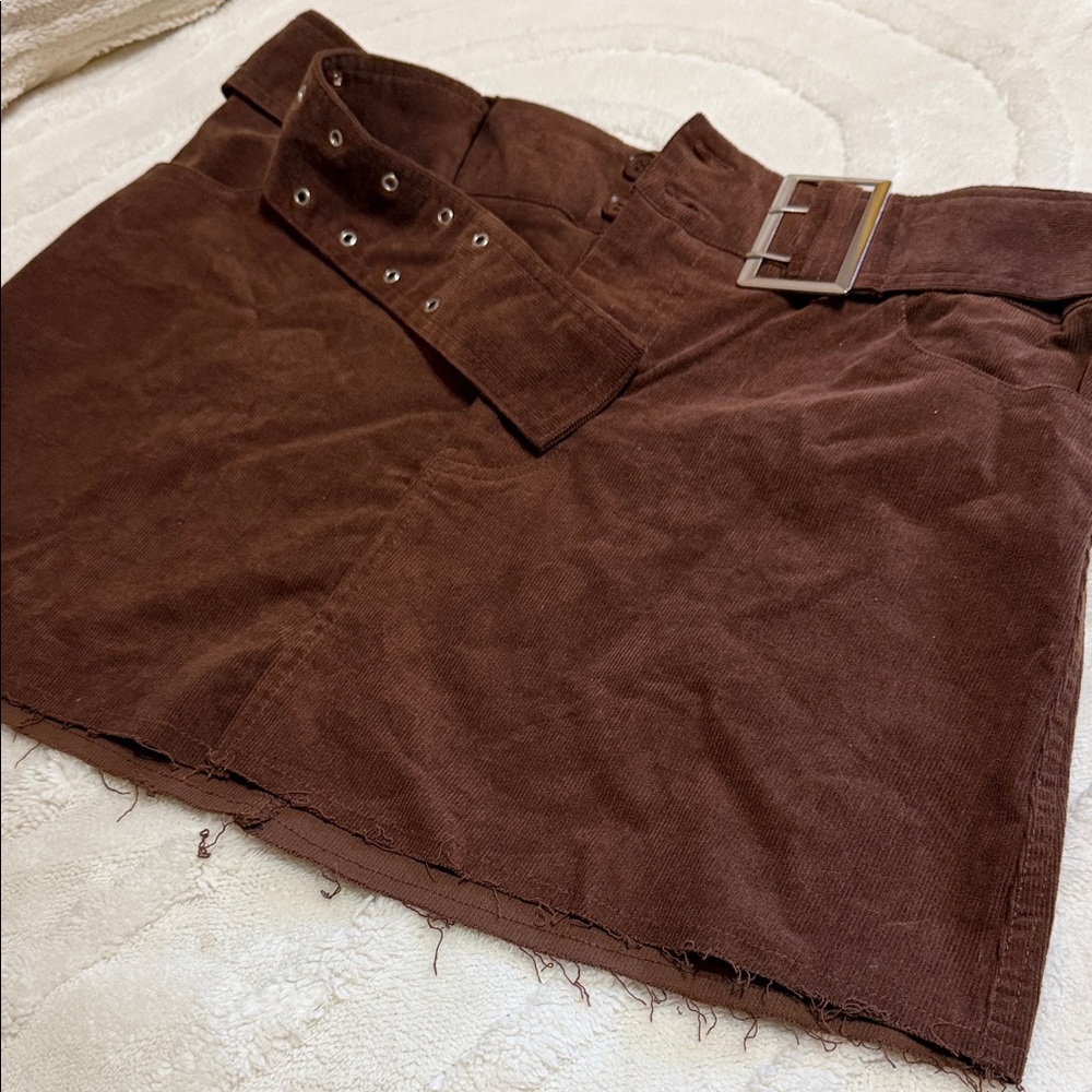 Brown Vintage Corduroy Mini Skirt with Belt